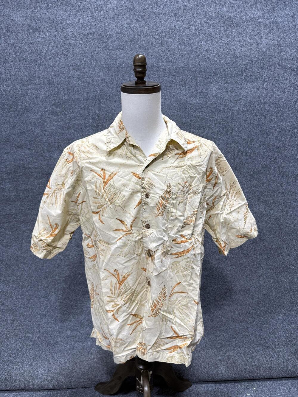 Duck Head Shirt Mens Large Beige Floral Hawaiian Short Sleeve Button-Up Top